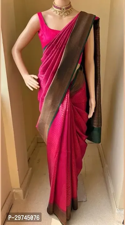 Elegant Pink Silk Blend Saree with Blouse piece For Women