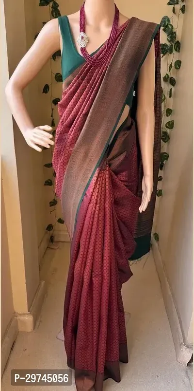 Elegant Red Silk Blend Saree with Blouse piece For Women