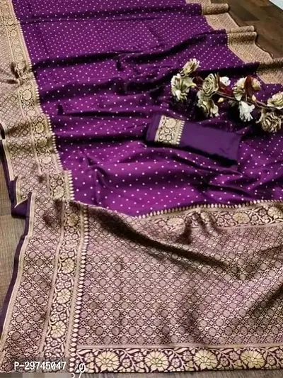 Elegant Purple Silk Blend Saree with Blouse piece For Women-thumb0