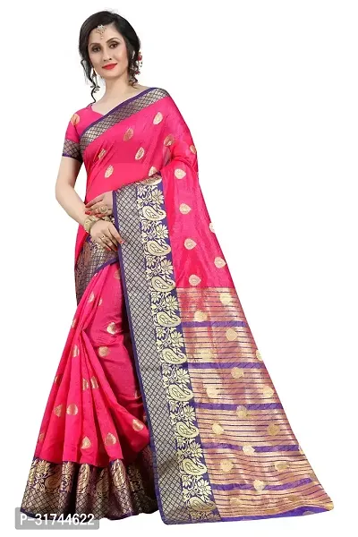 Beautiful Silk Blend Pink Woven Design  Saree with Blouse piece For Women