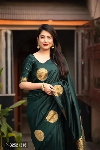 Beautiful Silk Blend Green Woven Design  Saree with Blouse piece For Women