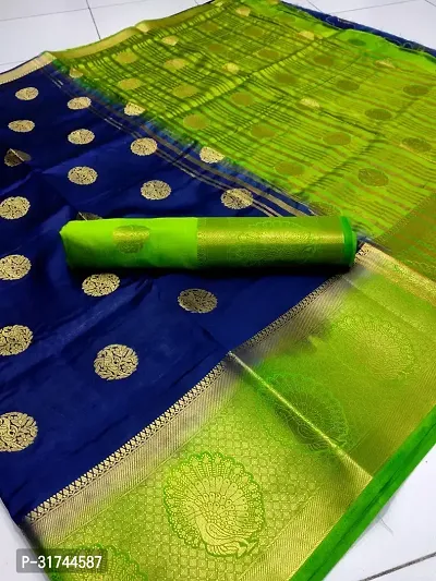 Beautiful Silk Blend Navy Blue Woven Design  Saree with Blouse piece For Women