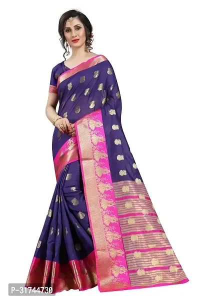 Beautiful Silk Blend Navy Blue Woven Design  Saree with Blouse piece For Women