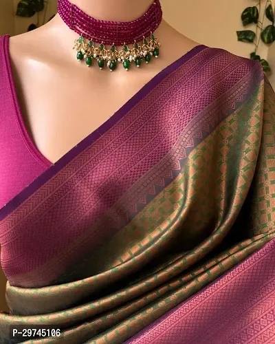 Elegant Multicoloured Silk Blend Saree with Blouse piece For Women-thumb0