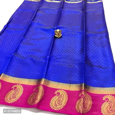 Beautiful Silk Blend Blue Woven Design  Saree with Blouse piece For Women-thumb0