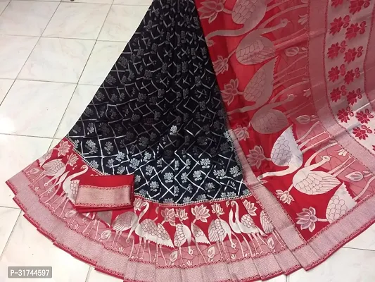 Beautiful Silk Blend Black Woven Design  Saree with Blouse piece For Women