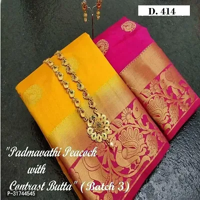 Beautiful Silk Blend Yellow Woven Design  Saree with Blouse piece For Women