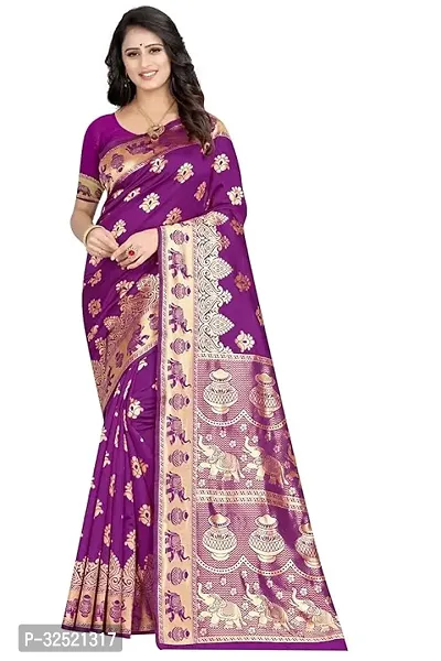 Beautiful Silk Blend Purple Woven Design  Saree with Blouse piece For Women