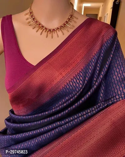 Elegant Blue Silk Blend Saree with Blouse piece For Women