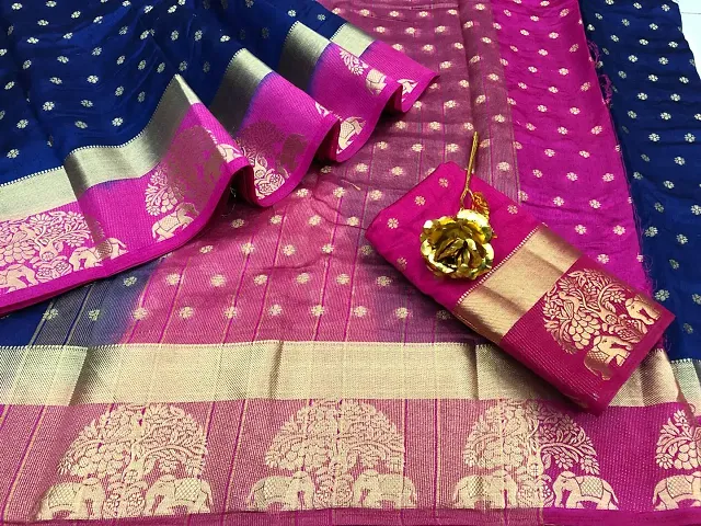 Hot Selling Silk Blend Saree with Blouse piece 