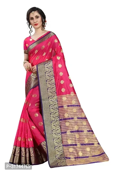 Beautiful Silk Blend Pink Woven Design  Saree with Blouse piece For Women