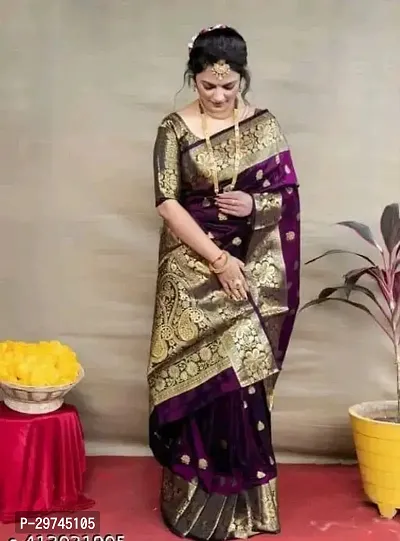 Elegant Purple Silk Blend Saree with Blouse piece For Women