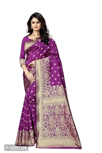 Beautiful Silk Blend Purple Woven Design  Saree with Blouse piece For Women-thumb0