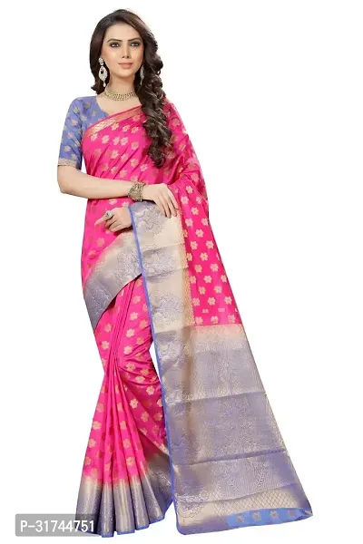 Beautiful Silk Blend Pink Woven Design  Saree with Blouse piece For Women