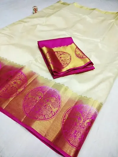 Beautiful Silk Blend Off Woven Design Saree with Blouse piece For Women