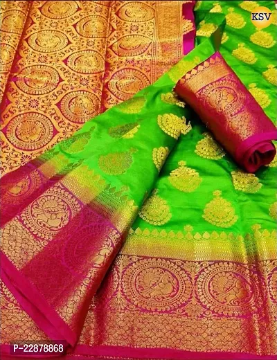 Elegant Green Art Silk Saree with Blouse piece For Women-thumb0