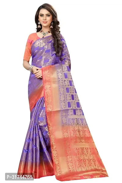 Beautiful Silk Blend Purple Woven Design  Saree with Blouse piece For Women