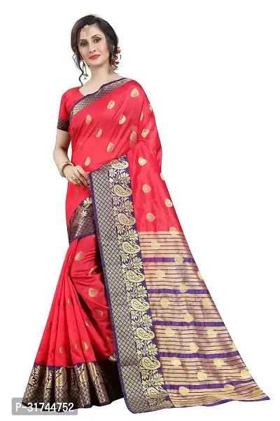 Beautiful Silk Blend Red Woven Design  Saree with Blouse piece For Women-thumb0