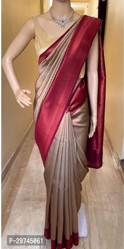 Elegant Off White Silk Blend Saree with Blouse piece For Women-thumb0