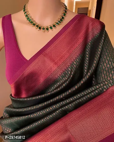 Elegant Green Silk Blend Saree with Blouse piece For Women