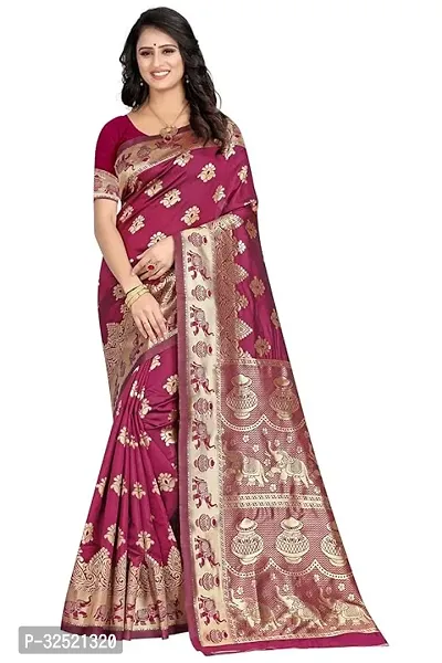 Beautiful Silk Blend Pink Woven Design  Saree with Blouse piece For Women