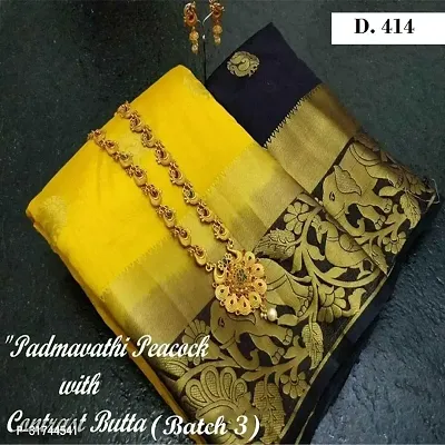 Beautiful Silk Blend Yellow Woven Design  Saree with Blouse piece For Women-thumb0