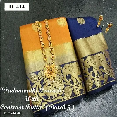 Beautiful Silk Blend Yellow Woven Design  Saree with Blouse piece For Women