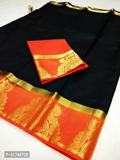 Beautiful Silk Blend Black Woven Design  Saree with Blouse piece For Women-thumb0