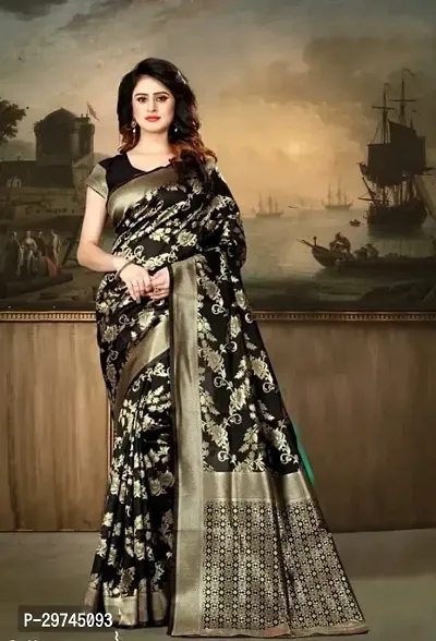 Elegant Black Silk Blend Saree with Blouse piece For Women-thumb0