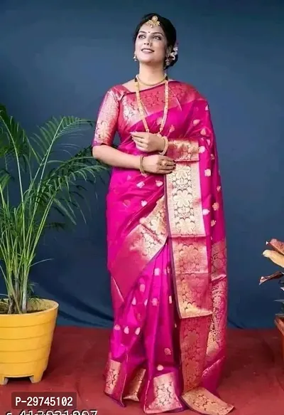 Elegant Pink Silk Blend Saree with Blouse piece For Women