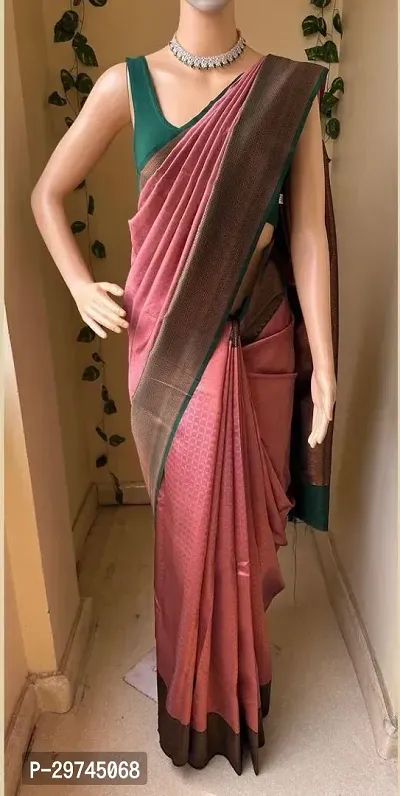 Elegant Peach Silk Blend Saree with Blouse piece For Women-thumb0