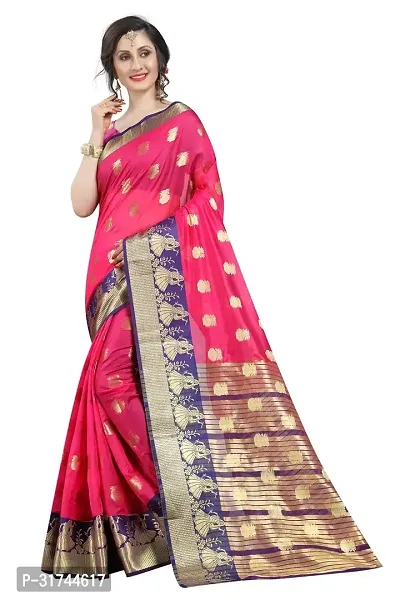 Beautiful Silk Blend Pink Woven Design  Saree with Blouse piece For Women