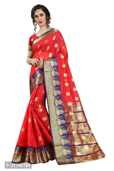 Beautiful Silk Blend Red Woven Design  Saree with Blouse piece For Women-thumb0