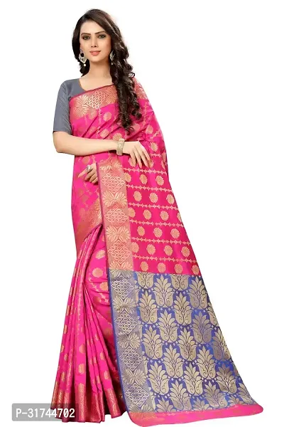 Beautiful Silk Blend Pink Woven Design  Saree with Blouse piece For Women