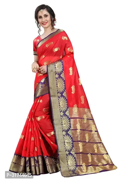 Beautiful Silk Blend Red Woven Design  Saree with Blouse piece For Women-thumb0