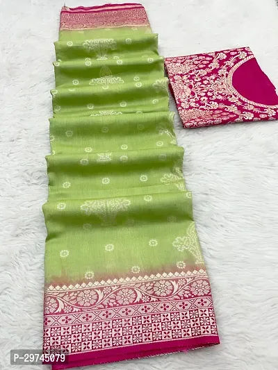 Elegant Green Silk Blend Saree with Blouse piece For Women-thumb0