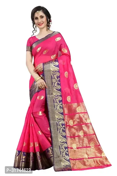 Beautiful Silk Blend Pink Woven Design  Saree with Blouse piece For Women