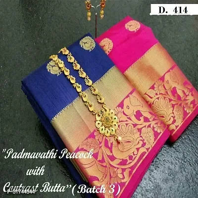 Beautiful Silk Blend Navy Blue Woven Design  Saree with Blouse piece For Women