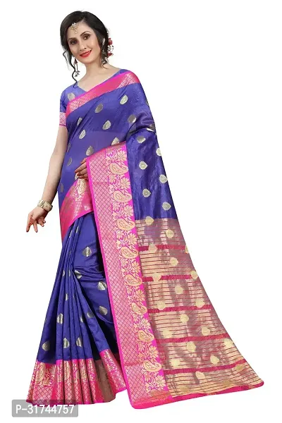 Beautiful Silk Blend Blue Woven Design  Saree with Blouse piece For Women