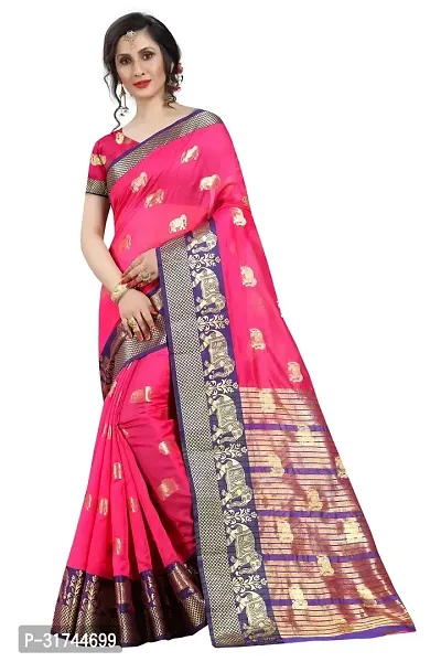 Beautiful Silk Blend Pink Woven Design  Saree with Blouse piece For Women-thumb0