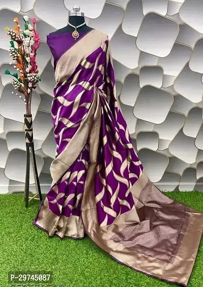 Elegant Purple Silk Blend Saree with Blouse piece For Women-thumb0