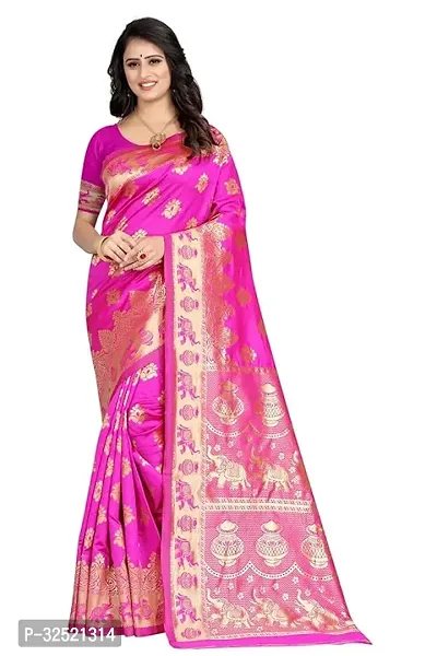 Beautiful Silk Blend Pink Woven Design  Saree with Blouse piece For Women