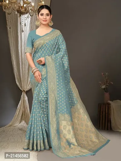 Woven Design Silk Blend Saree with Blouse Piece