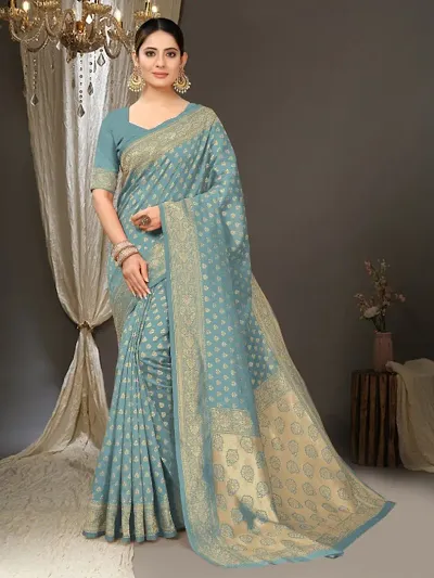 Woven Design Silk Blend Saree with Blouse Piece