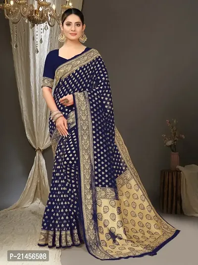 Woven Design Banarasi Silk Blend Saree with Blouse Piece