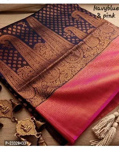 Poly Cotton Kanjeevaram Woven Design Saree with Blouse Piece