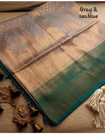 Silk Blend Woven Design Kanjeevaram Sarees with Blouse Piece