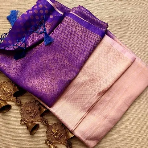 Silk Blend Woven Design Kanjeevaram Sarees with Blouse Piece