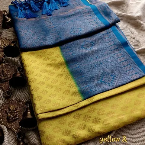 Silk Blend Woven Design Kanjeevaram Sarees with Blouse Piece