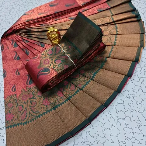 Kanjeevaram Silk Blend Woven Design Zari Work Saree with Blouse Piece